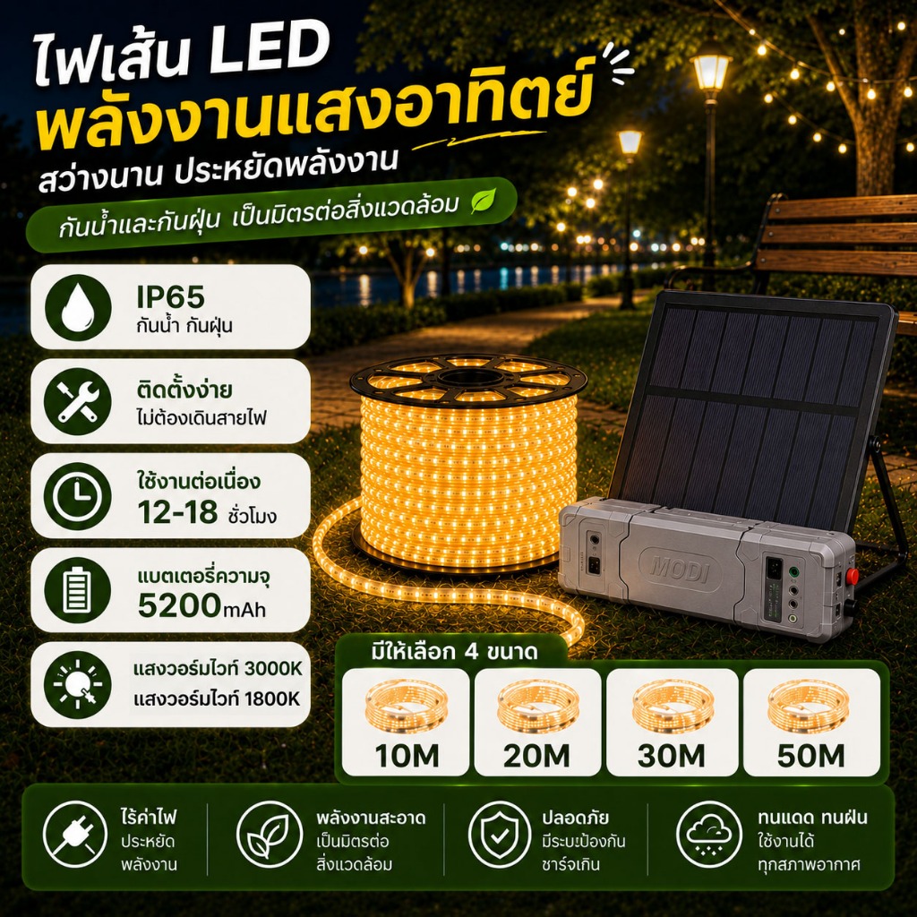 MODl ไฟเส้น ไฟริบบิ้นโซล่าเซลล์ NEW10M20M30M50M LED Wall Washer ระบบสว่างค้าง กันน้ำIP65 ตกแต่งต้นไม้และสวน รั้วบ้าน