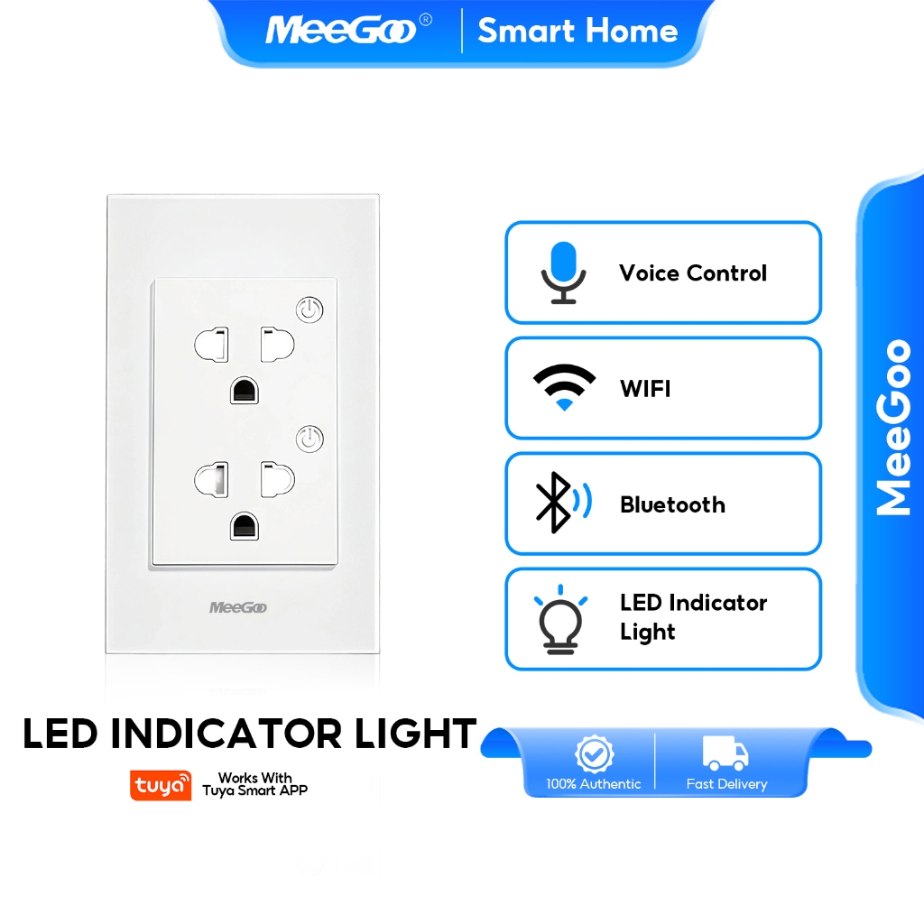 MeeGoo WiFi ปลั๊กไฟฝังผนัง Smart Wall Plug16A/240V ตั้งเวลาผ่านแอพ US Wall Socket ใช้กับTuya สั่งงานด้วยเสียงได้