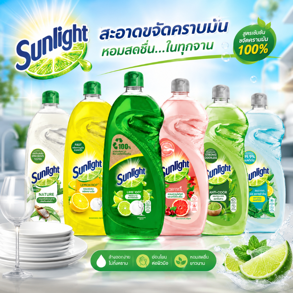 น้ำยาล้างจาน Sunlight ขนาด 900ml หลายกลิ่น พรัอมส่ง