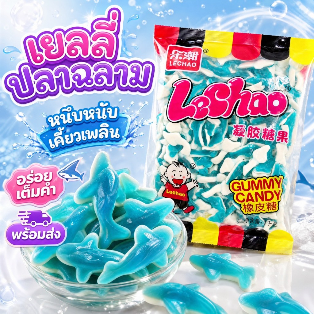 เยลลี่ฉลาม LeChao Shark 1 กิโลกรัม หนึบหนับ เคี้ยวเพลิน สดชื่นทุกคำ