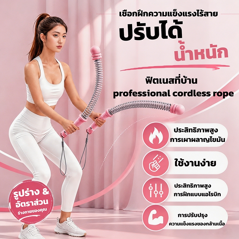 เบิร์นไขมันสูง ฟิตแขน ลดน้ำหนัก คาร์ดิโอเงียบในคอนโด ไร้เสียงรบกวน พกพาได้ทุกที่ เชือกต่อสู้ไร้สายอเนกประสงค์ Rebound