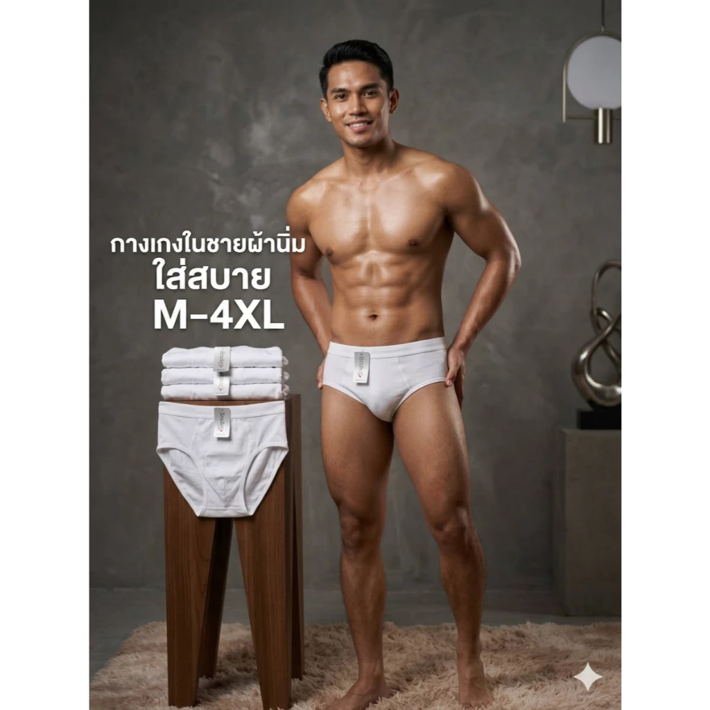 ขาวล้วน ฺBradeni M -4XL กางเกงในชายผ้านิ่ม ใส่สบาย ขอบไม่เจ็บ ขอบพับ ผ้านิ่มใส่สบาย ไม่ร้อน ไม่อับ ซับเหงื่อดี ไม่คัน