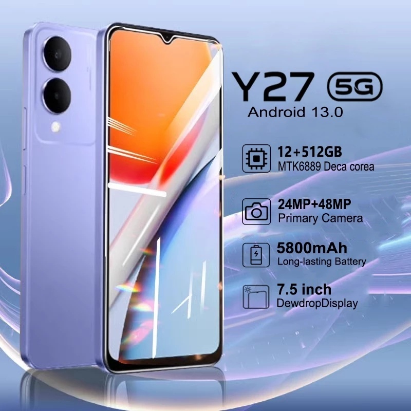 ขณะนี้มีโปรโมชั่นพิเศษ Y27 5G Smartphone RAM 12GB + ROM 512GB กันน้ำ แบตเตอรี่ 5800mAh แรง ดีไซน์สวย รองรับ RAM