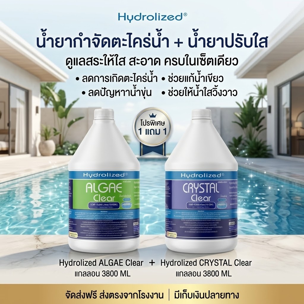 Hydrolized | ไฮโดรไลซ์ น้ำยากำจัดตะไคร่น้ำ น้ำยาปรับใส ลดตะไคร่น้ำ ปรับน้ำใส สำหรับ สระว่ายน้ำ แกลลอน 3800 ML [1แถม1]