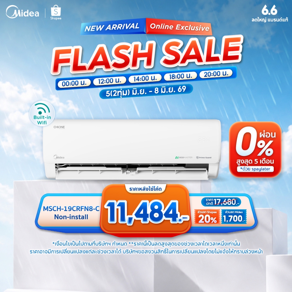 Midea แอร์ติดผนัง Inverter รุ่น Chione ขนาด 18000 BTU เสียงเบา เย็นไว ประหยัดด้วย AI ECOMASTER