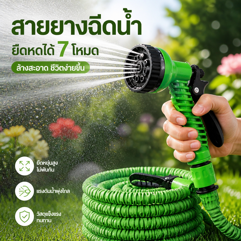 [ความยาวจริง]สายยางฉีดน้ำยืดได้ ปืนฉีด7ระดับน้ำ ยาว22.5/30/52.5เมตร ใช้รดสวน ล้างรถ ติดตั้งง่าย น้ำหนักเบาเก็บของสะดวก