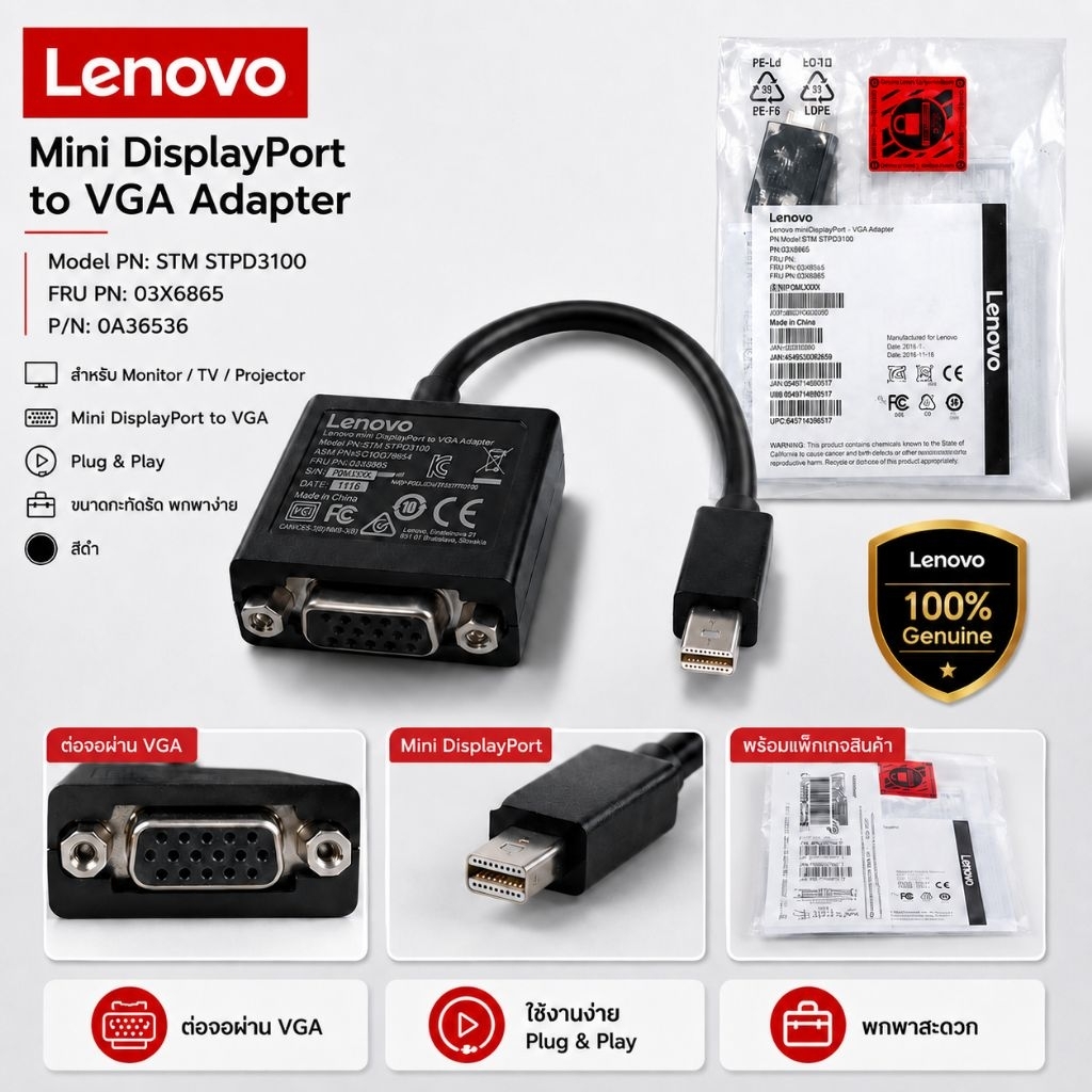 Lenovo Mini DisplayPort to VGA Adapter รุ่น STM STPD3100