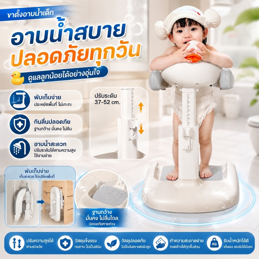 ที่ยืนอาบน้ําเด็ก อุปกรณ์ช่วยยืนอาบน้ำเด็ก เก้าอี้อาบน้ําเด็ก อุปกรณ์ช่วยยืนอาบน้ำเด็ก ผ่อนแรงคุณแม่ ตัวช่วยอาบน้ำ ยืนอา