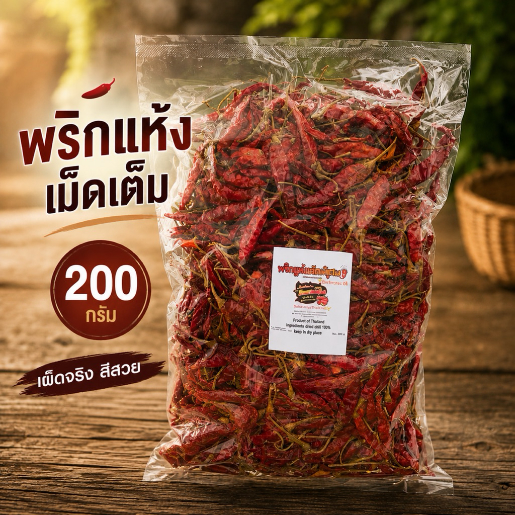 พริกแห้งคัดสวย เผ็ดมาก 🌶️ ทำพริกป่นหอม สีแดงสวย 200 กรัม(ก้าน200)