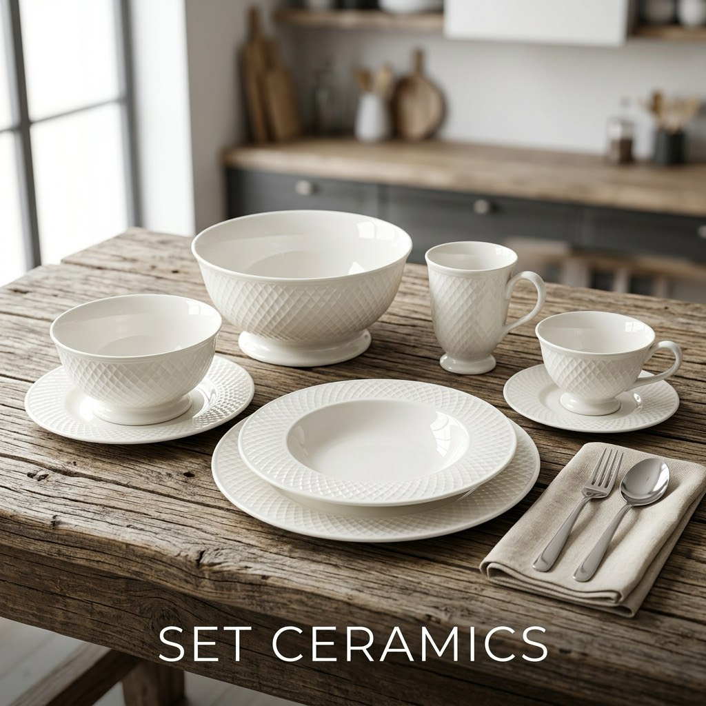 Ceramic จาน-ชาม คอลเลคชั่น ลายตาข่ายนูน  เข้าเครื่องล้างจานและไมโครเวฟได้ เข้าไมโครเวฟได้ปลอดภัยรับประกัน