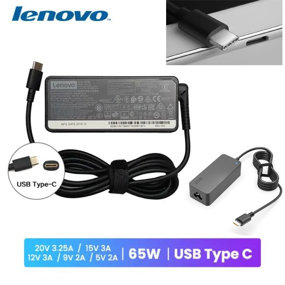 Lenovo 65W USB Type-C USB-C 20V 3.25A 15V-3A 9V-2A 5V-2A Adapter Charger ADLX65YDC3D ADLX45YCC2D ADL