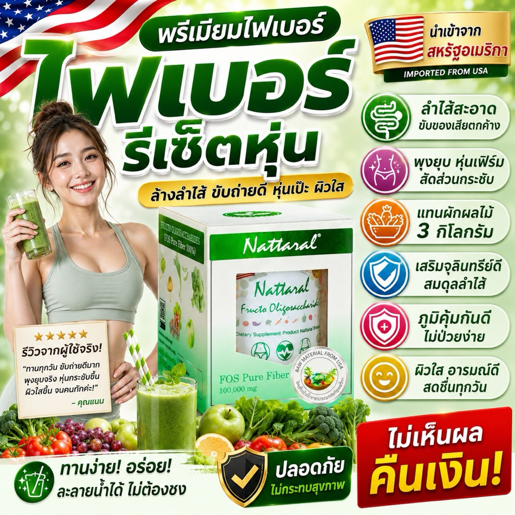 Fiberรีเซ็ตลำไส้🇺🇸[1กระปุก] ปลุกจุลินทรีย์คนผอมX3 ใน7วัน เห็นผลชัดเจน ฟิตหุ่นพังด่วน ลีนขั้นสุด แก้ดื้อโย่ ไม่เห็นผลคืน💰