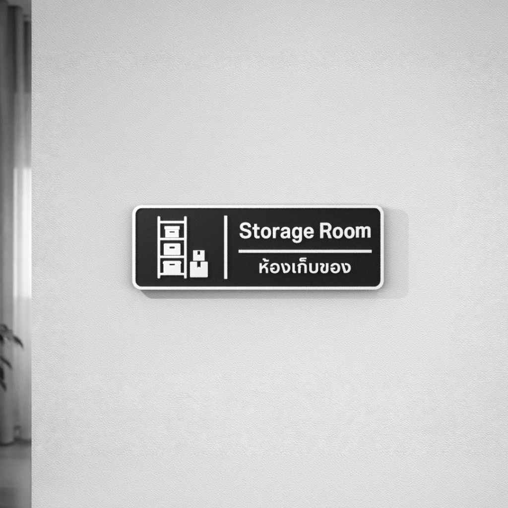 ป้ายห้องเก็บของ Storage Room ขาวดำ มินิมอล ป้ายติดประตูห้องเก็บอุปกรณ์ ห้องสต็อกสินค้า คลังเก็บของ บ้าน ออฟฟิศ สำนักงาน