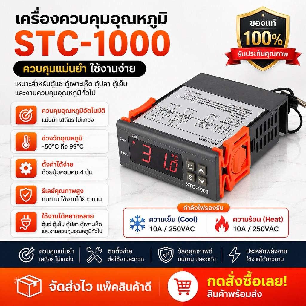 เครื่องควบคุมอุณหภูมิ Stc 1000ACEHE Thermostat Aquarium STC1000 Incubator Cold Chain Temp ขายส่ง Lab
