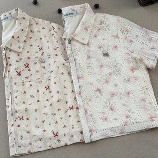 SISSY : เสื้อแขนสั้นคอปก(XS-3XL) ผ้าลูกไม้ซิปหน้า ซับในทั้งตัว ใส่สบาย