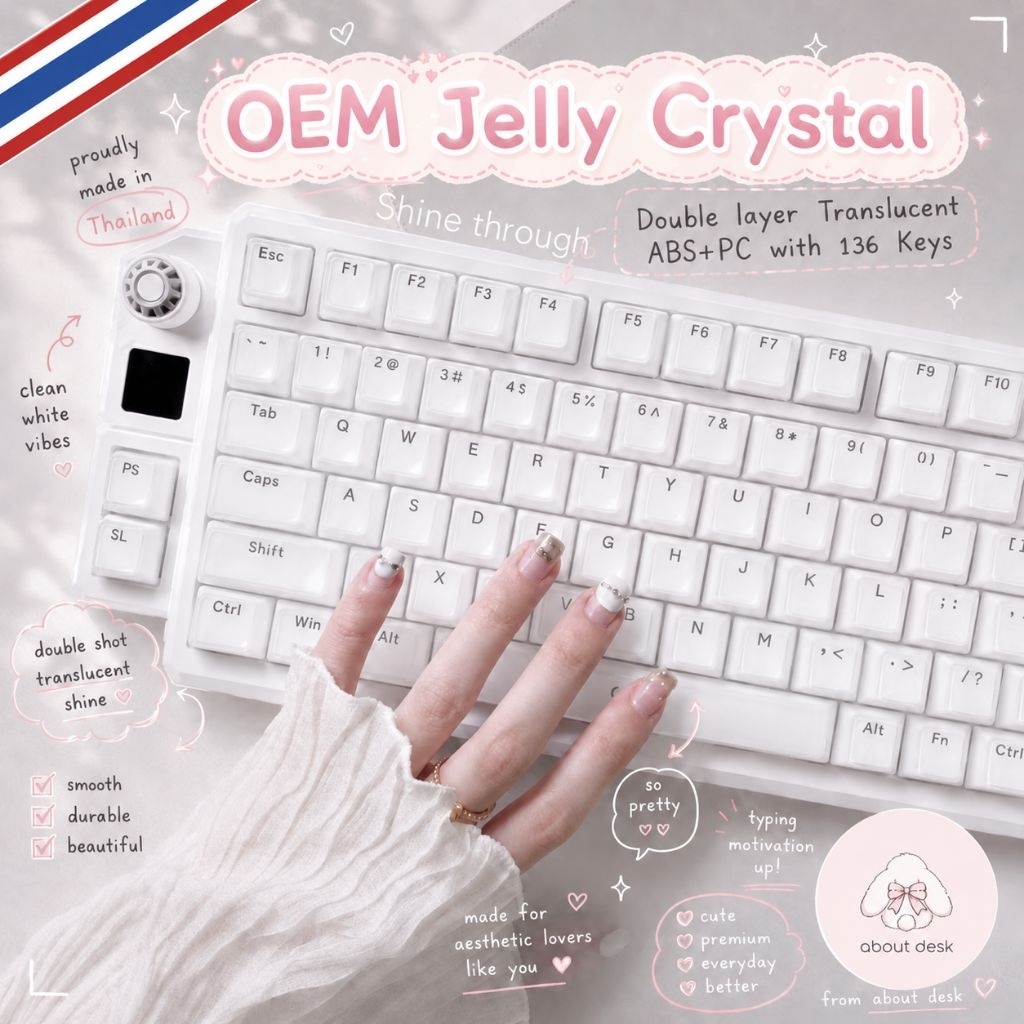 about desk | ไฟลอด Jelly Keycaps Crystal 136 keys ไฟทะลุ ฟรีสติ๊กเกอร์ไทย แคปใส แคปคลีน แคปเยลลี่ jello น่ารัก