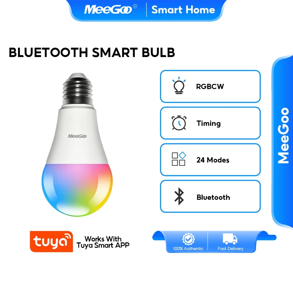 MeeGoo หลอดไฟอัจฉริยะ RGB Smart บลูทูธ Light Bulb เปลี่ยนสีได้ ใช้กับแอป Tuya