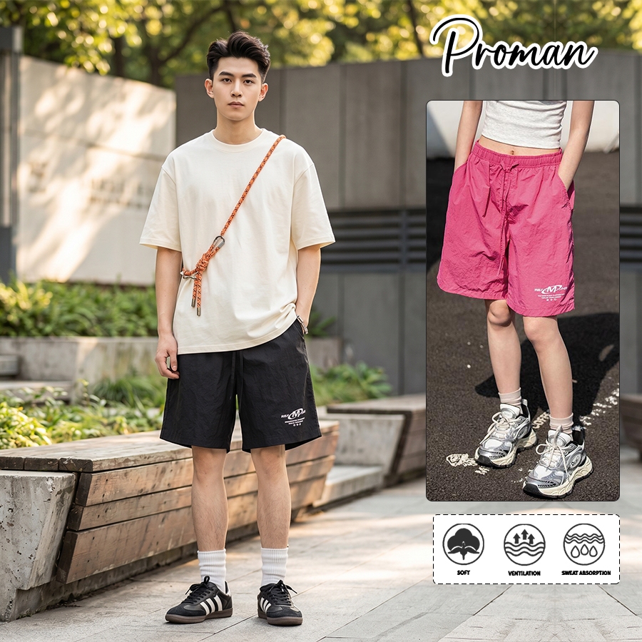 PROMANกางเกงขาสั้นผู้ชายฤดูร้อน ผ้าเบาบางระบายเหงื่อ ผ่อนคลายเชือกดึงที่เอว  ผ่อนคลาย  ตัวเลือกหลายสี  ขนาด M-3XL