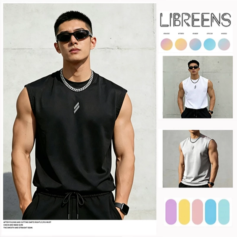 เสื้อกล้ามผู้ชาย ไร้แขน ผ้าตาข่ายแห้งเร็ว ระบายอากาศดี แบบหลวม ไม่ร้อน เหมาะออกกำลังกายประจำวัน หลายสี