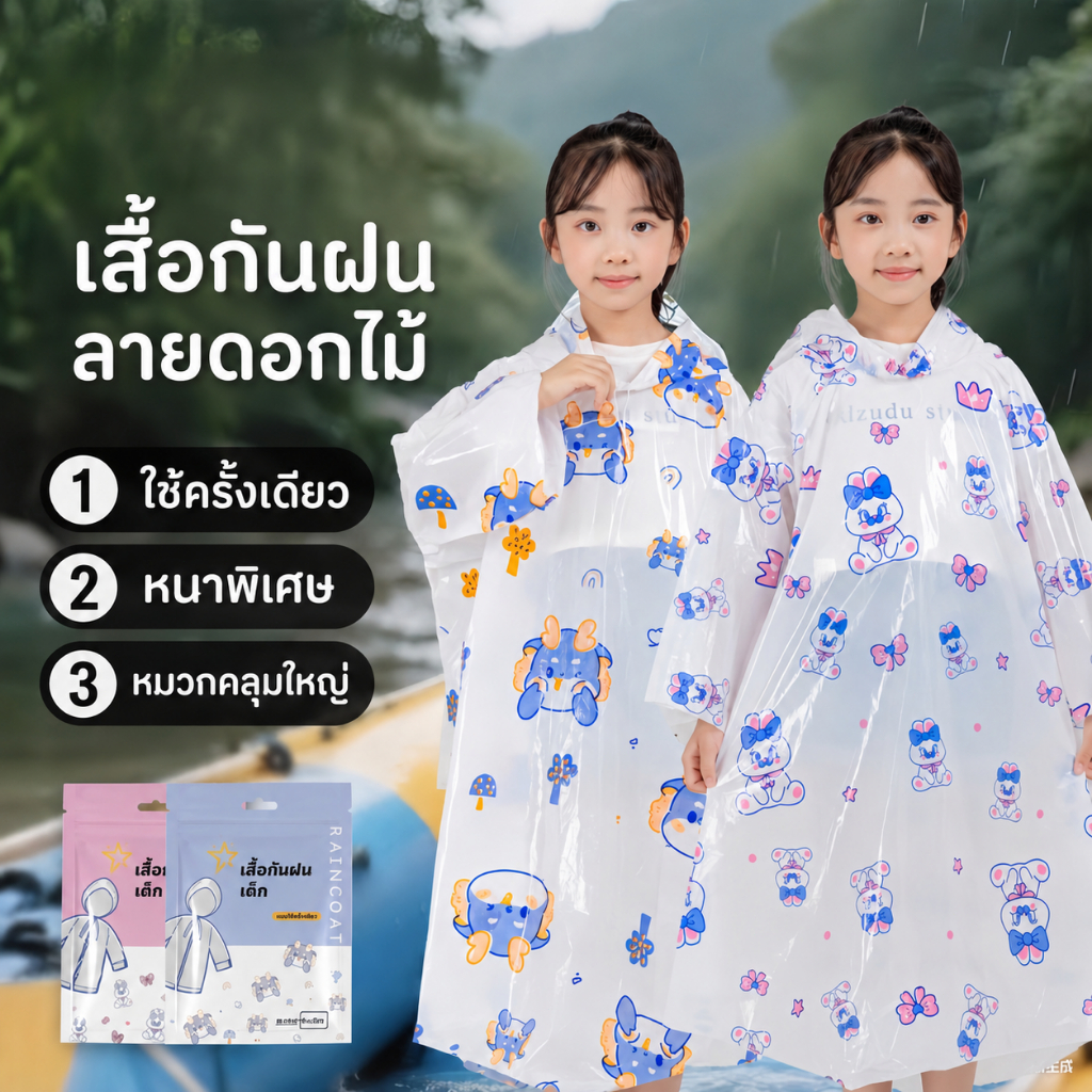 เสื้อกันฝนที่เหมาะสำหรับนักเรียนระดับประถมศึกษาและมัธยมศึกษา (ทั้งชายและหญิง) เสื้อกันฝนแบบพกพา เสื้อกันฝนแบบใช้แล้วทิ้ง