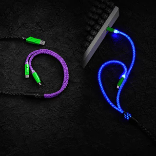 สายถัก Custom Coiled Cable 1-to-2 Crystal Copper Cable 8k Polling rate USB Type C to A แถมฟรีพร้อมกระเป๋า