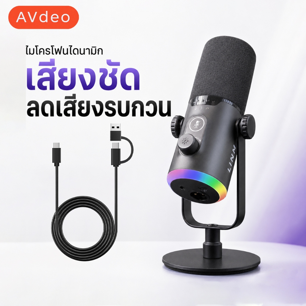 LINIM PD12 USB/XLR ชุดไมโครโฟนโหมดคู่พร้อมซอฟต์แวร์ ปิดเสียง USB Microphone ไมโครโฟนตั้งโต๊ะ สตรีมมิ่ง พอดแคส เสียงชัด