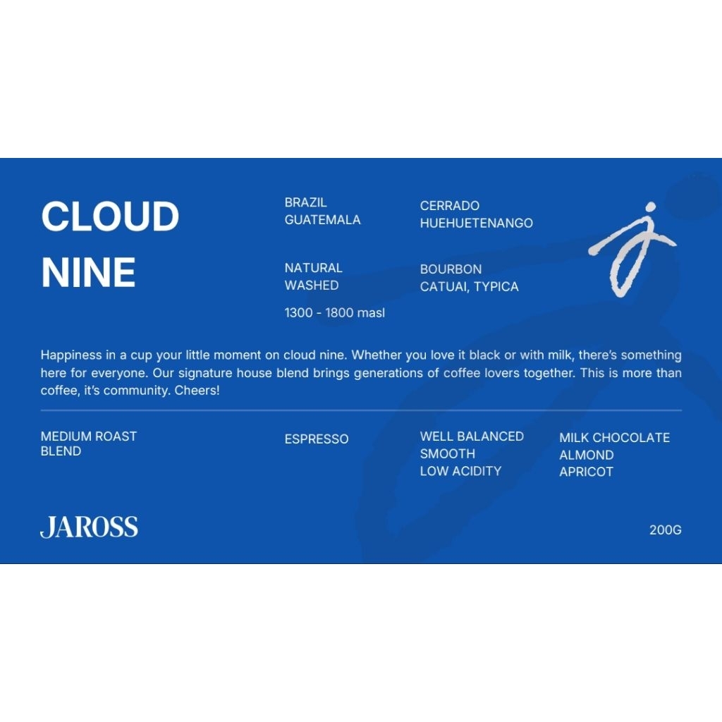 เมล็ดกาแฟคั่วกลาง Cloud Nine blend ขนาด 200 กรัม Brazil Cerrado + Guatemala Huehuetenango