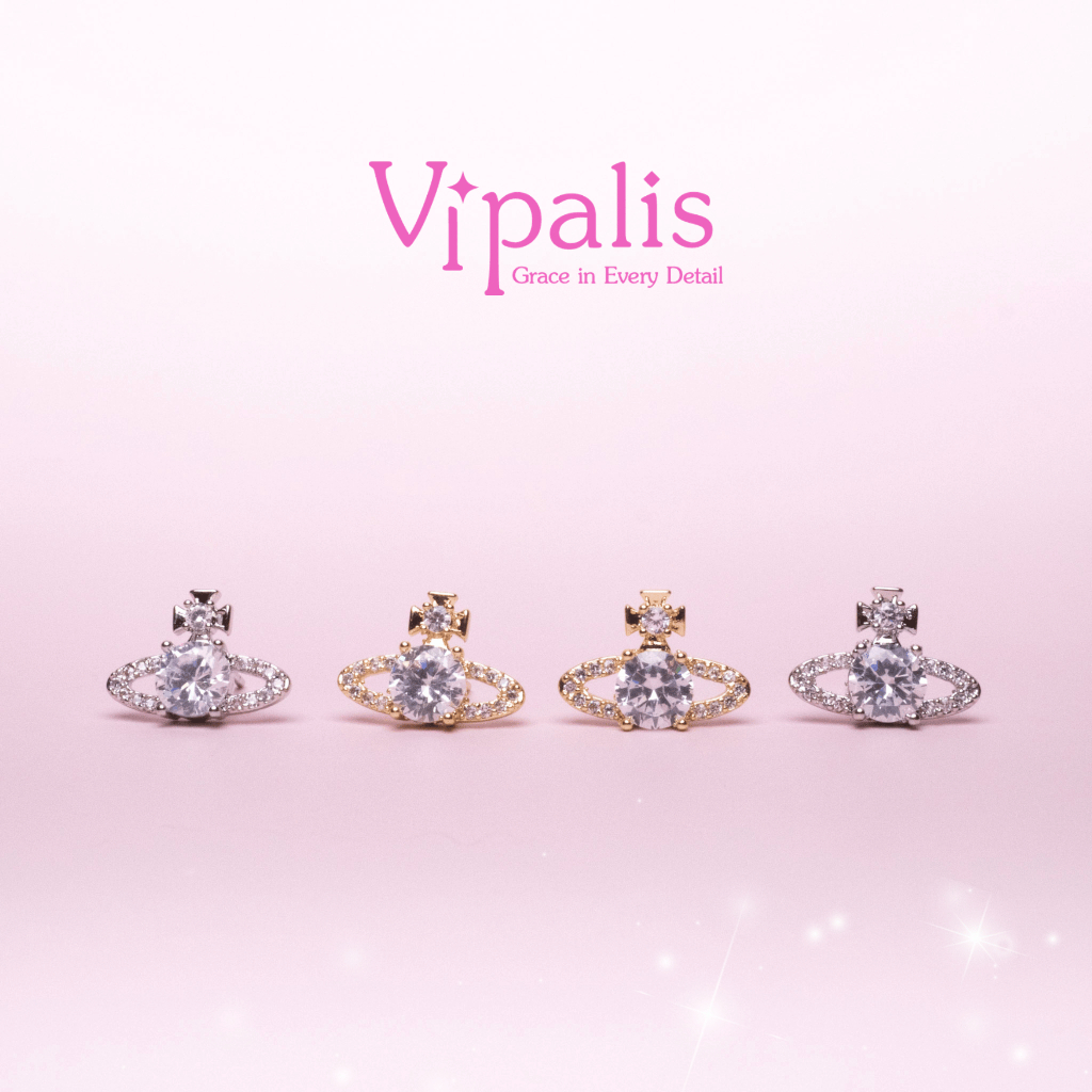 Vipalis ต่างหู  Saturn Sparkle CZ Earrings Silver 925