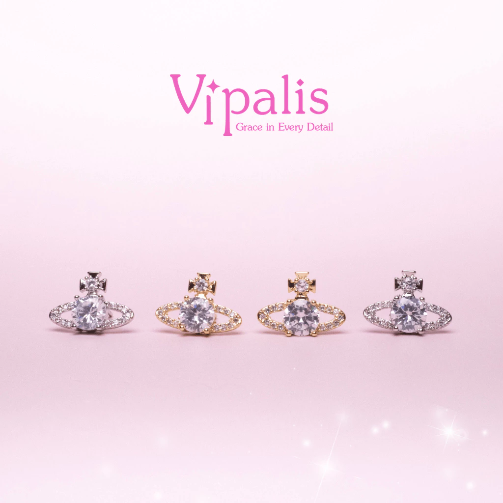 Vipalis ต่างหู Saturn Sparkle CZ Earrings Silver 925