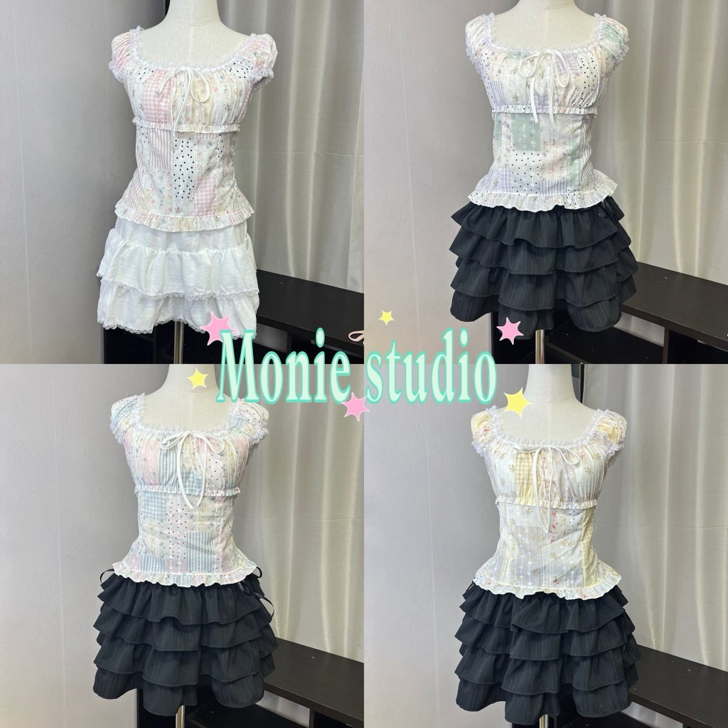 Monie studio - Pastel Garden Top เสื้อลูกคุณพาสเทล Patchwork Top 🌷 เสื้อแฟชั่นผู้หญิง ทรงเข้ารูป ลายดอกไม้หวาน