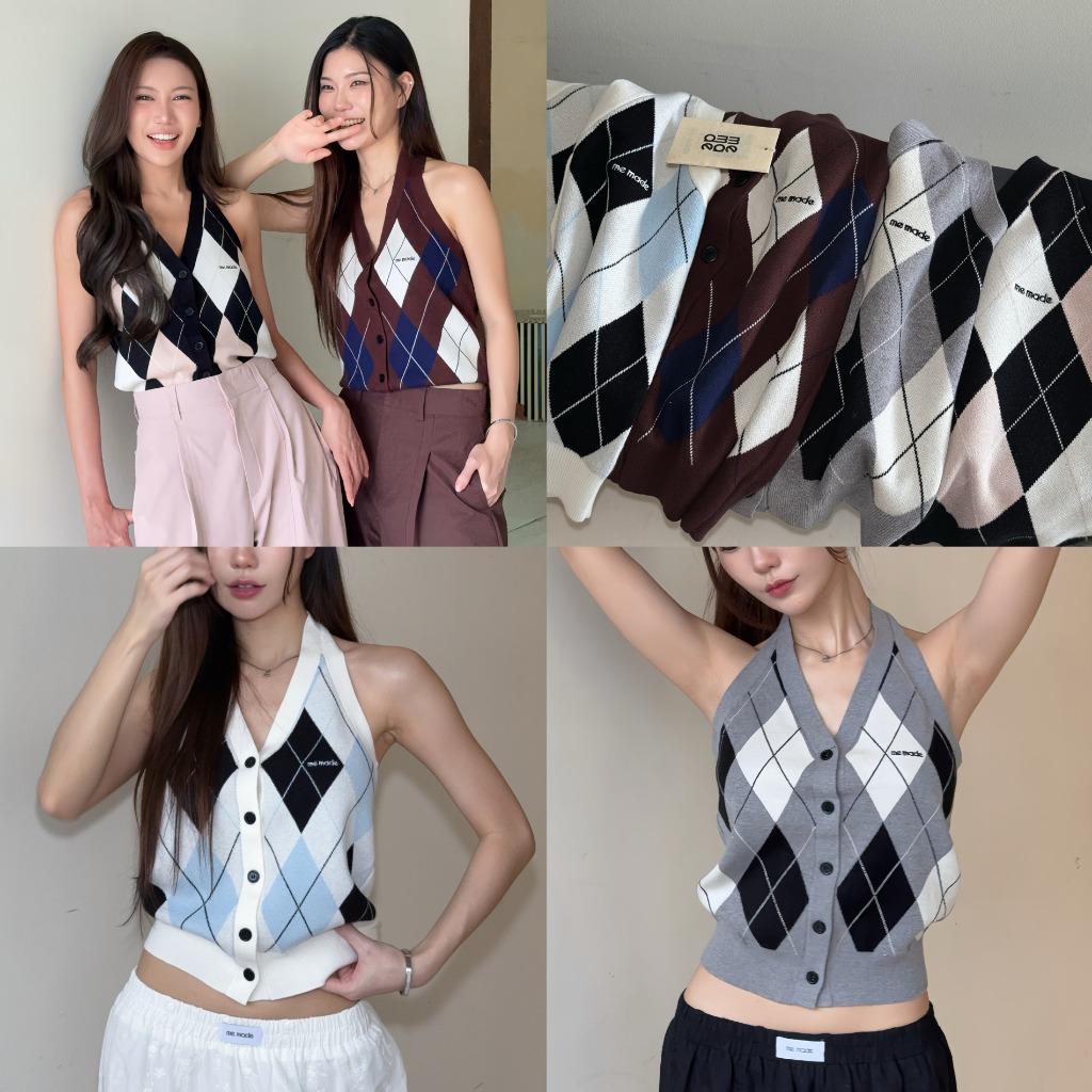 memade. เสื้อไหมพรม ทรงคล้องคอ ลายตารางสก็อต argyle top