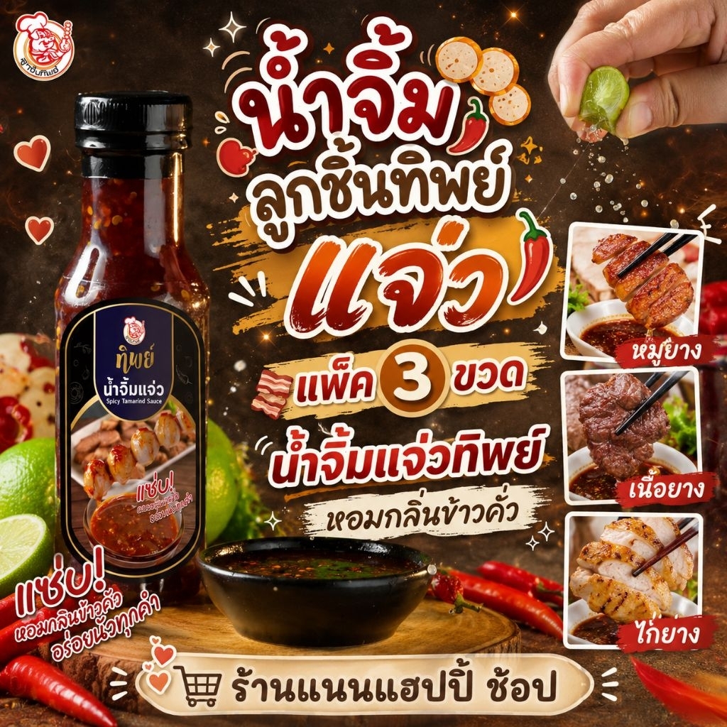 (แพ็ค3ขวด)🇹🇭แจ่ว🌶️จิ้มลูกชิ้นทิพย์🥓น้ำจิ้มแจ่วทิพย์