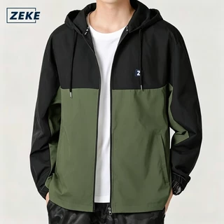 ZEKE C0047 แจ็คเก็ตมีฮู้ดกันน้ำสองสี กระเป๋าแบบกันลม แจ็คเก็ตบอมเบอร์อเนกประสงค์สำหรับใส่ลำลองและดูดีมีสไตล์