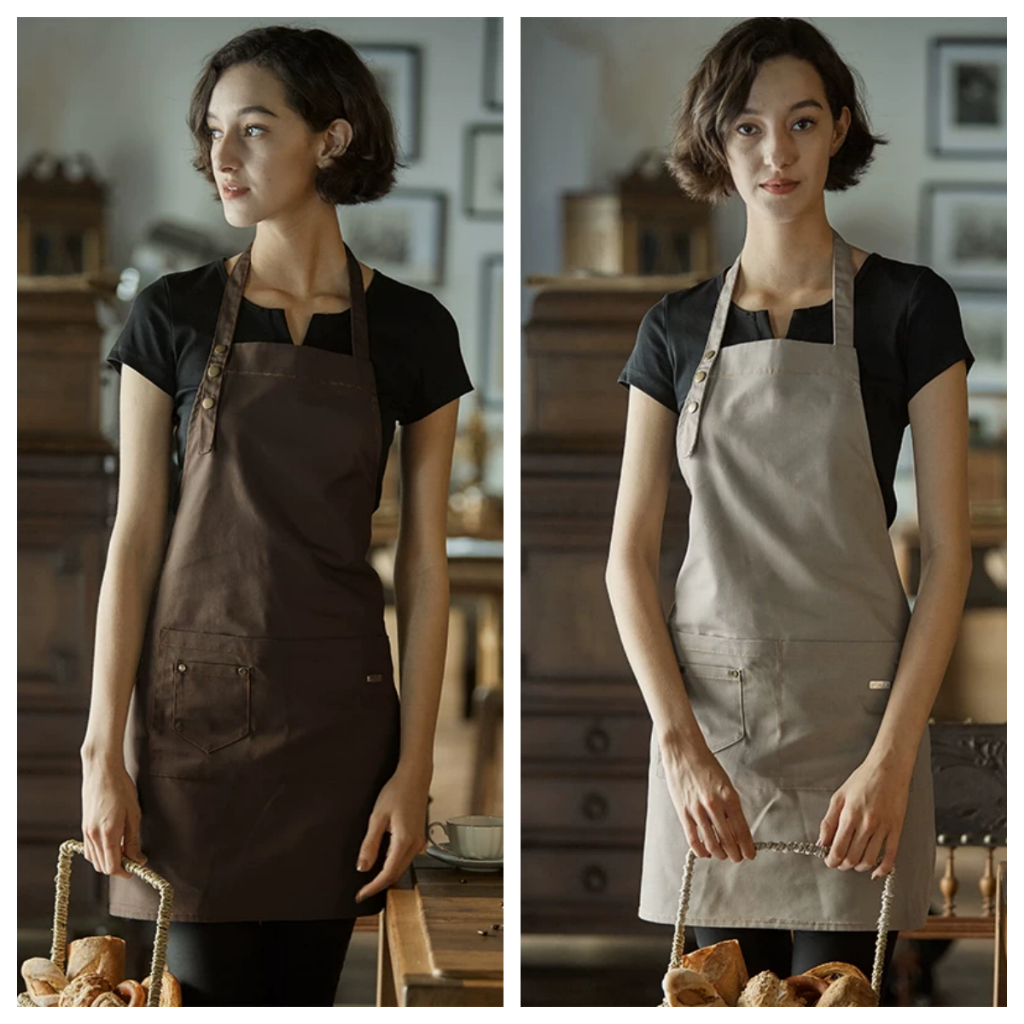 【ขายส่ง】ผ้ากันเปื้อนผ้าใบกันน้ำ สำหรับบริกรและเชฟร้านอาหาร กันคราบน้ำมัน มีกระเป๋า ปรับสายรัดคอได้