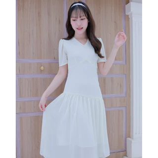 🪻✨Violet Dress เดรสทรงกระโปรงย่น เดรสออกงาน ลายดอกไม้ (ตัดสั้นได้ ระบุในหมายเหตุ)