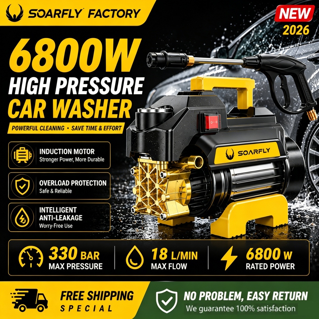 SOARFLY เครื่องฉีดน้ำแรงดันสูง 245 บาร์ 6800 มอเตอร์เหนี่ยวนำดูดน้ำได้ด้วยตัวเอง รับประกัน 3 ปี