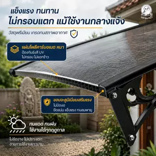 lucky home ระดับความต้านทานลม 14 กันสาด 60*100/100*150ซม สำหรับกันแดดและกันฝน ติดตั้งง่าย กันสาดบังแดดฝน