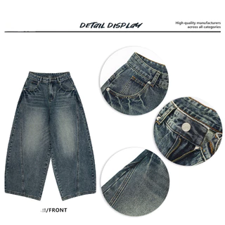 beerbroth- กางเกงยีนส์ยาวชาย ทรงกระบอกเอวสูง สีฟ้าอ่อน ขากว้าง Baggy Jeans ทรงหลวม สไตล์อเมริกันเรโทร ไซส์ใหญ่ เท่ๆ