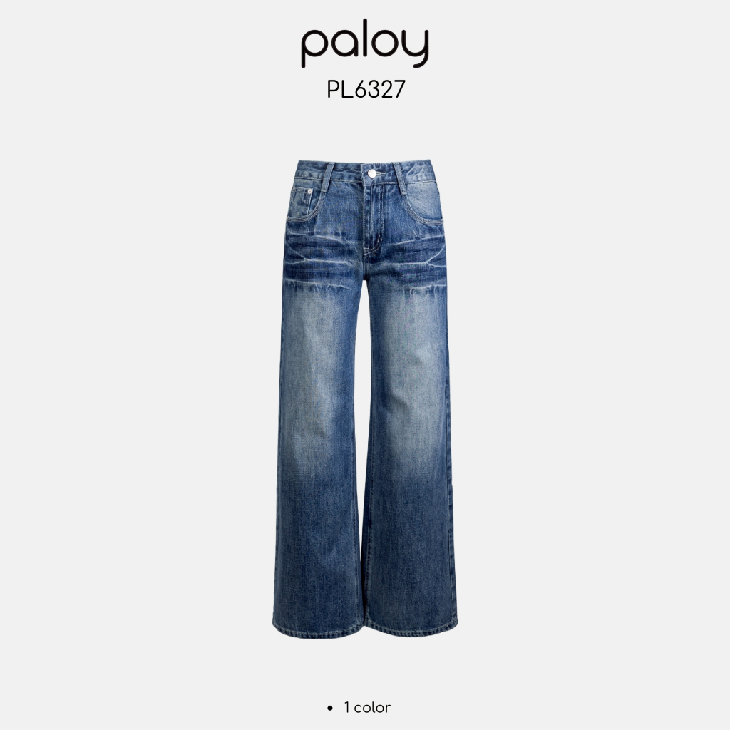 Paloy - PL6327 กางเกงยีนส์ขายาวแต่งเฟดเข้ม ด้านหลังติดกริตเตอร์เพชร Paloy studio