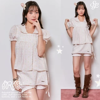 Iris_SP139 เสื้อโอเวอร์ไซส์แขนจั๊ม กระดุมดอกไม้ 4 เม็ด ใส่สบาย ทรงน่ารักสไตล์เกาหลี