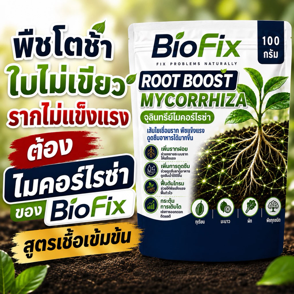 BioFix Root Boost จุลินทรีย์ไมคอร์ไรซ่า (Mycorrhiza) สูตรเข้มข้น เร่งราก ฟื้นต้น ดูดซึมดี ไมคอร์ไรซ่า 100 g.