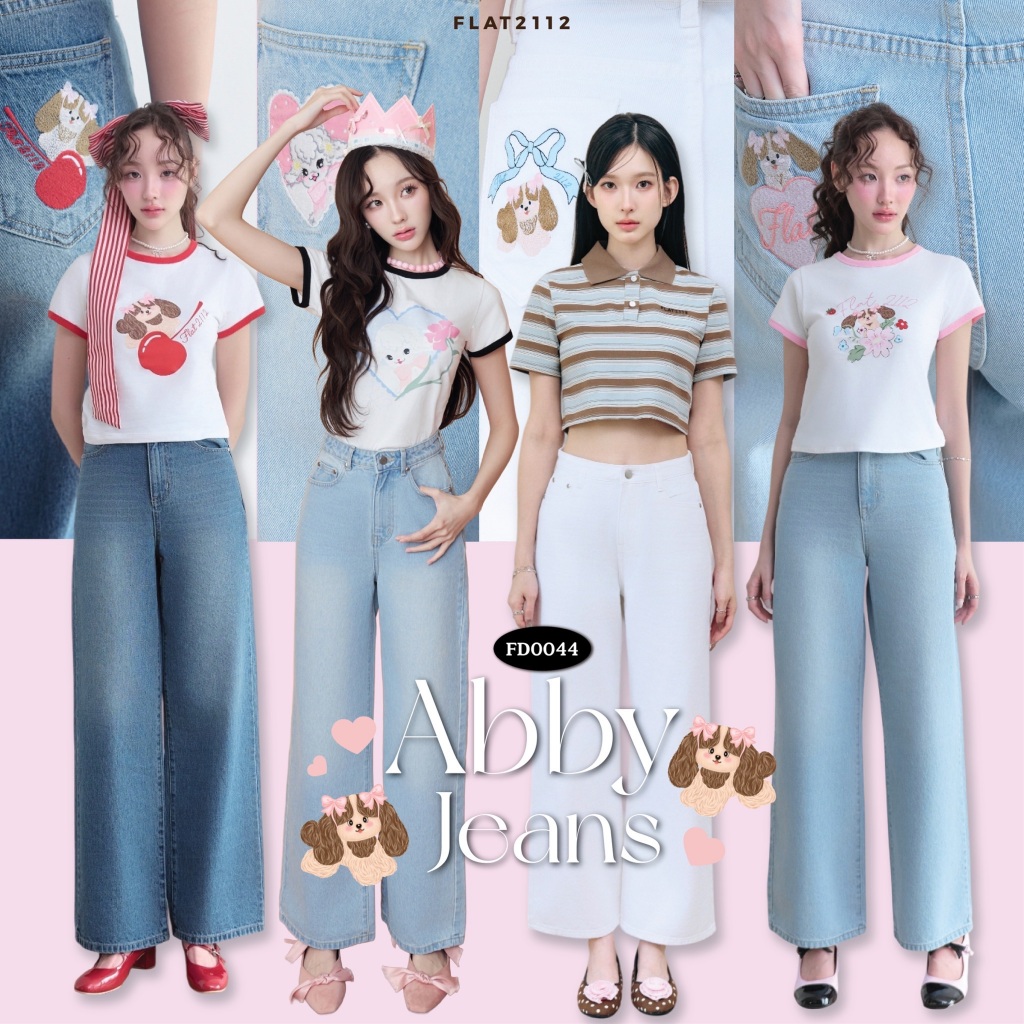 FLAT2112 : ABBY JEANS กางเกงยีนส์ขายาว ทรงกระบอก ปักลาย ยีนส์ทรงกระบอก (FD0044)