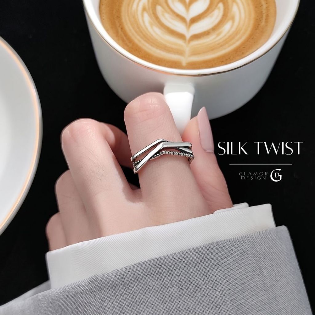 GLAMOR✨แหวนเงินแท้ Silk Twist แหวนถักหลายชั้น แหวนปรับขนาดได้ การออกแบบที่เรียบง่าย สายเกาหลี
