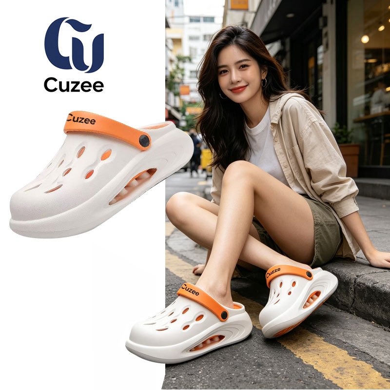 CUZEE รองเท้าโคล็กยืดหยุ่นนุ่ม แผ่นรองถอดซักได้ เหมาะชายหาดสวน