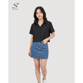 S23: เสื้อเชิ้ตแขนสั้น ทรงครอปผู้หญิง Baby tee สีพื้น สไตล์เกาหลี ผ้าใส่สบายไม่ร้อน