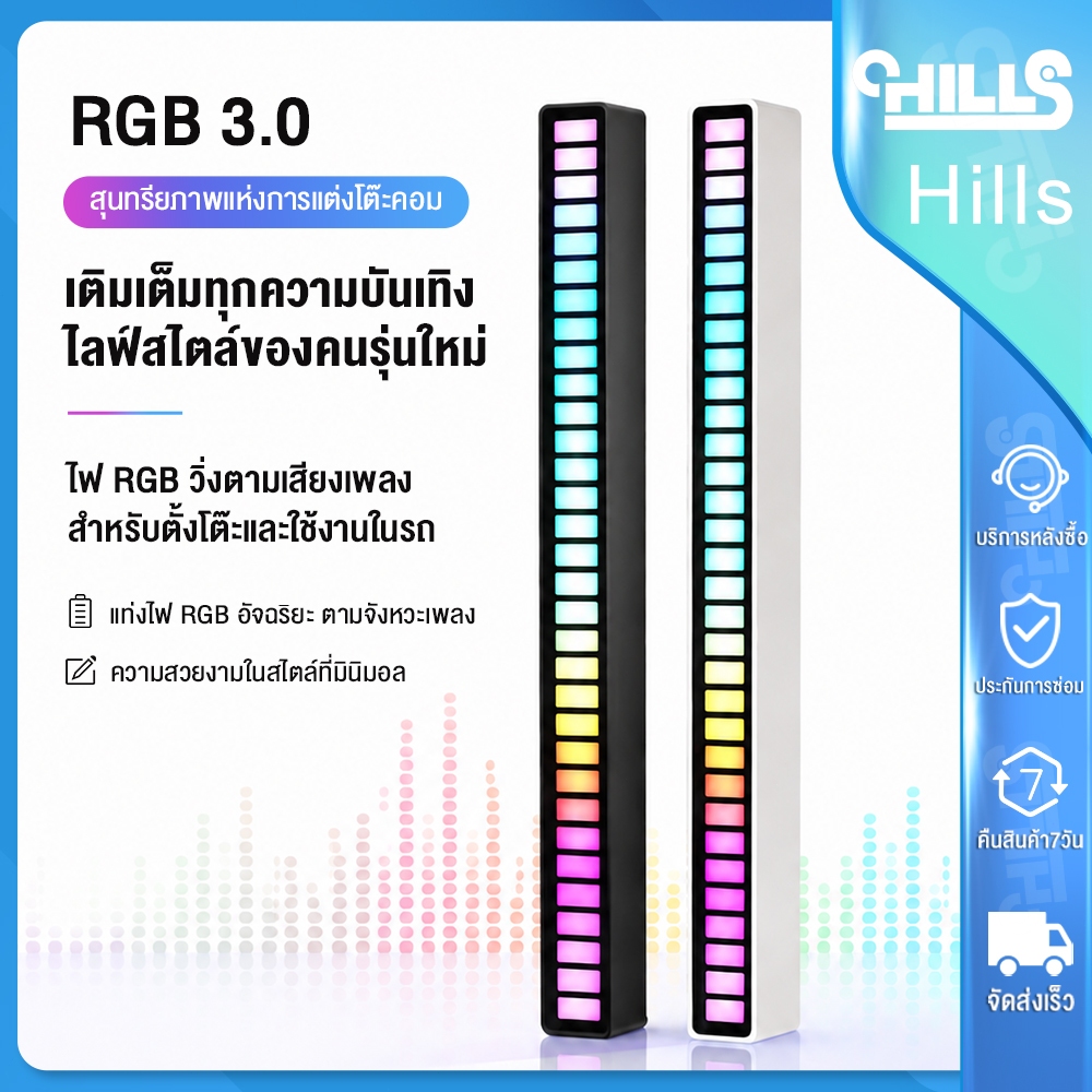 Hills ไฟตามจังหวะเพลง ไฟ rgb ไฟเทคตามจังหวะเพลง ไฟปาร์ตี้ ปรับสีผ่านแอปพลิเคชัน สำหรับแต่งห้อง
