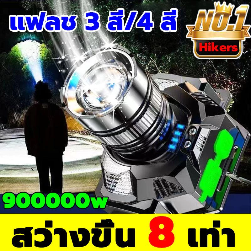 ไฟหน้า ยูเอสบี ชาร์จกันน้ําหัวโคมไฟสร้างขึ้นในแบตเตอรี่ไฟฉายตกปลาตั้งแคมป์หัวแสง ไฟคาดหัวสว่างมาก90000 แสงสว่างและไกลสุด