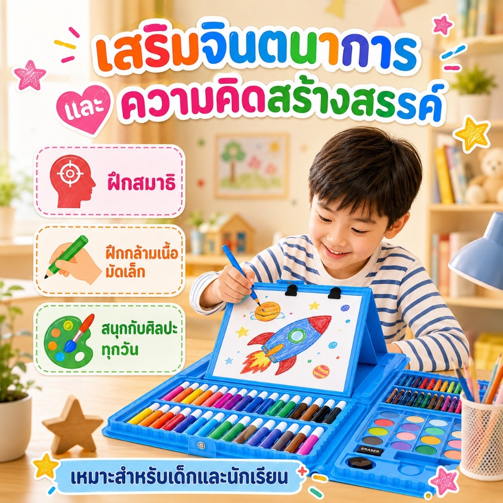 KiKi ชุดระบายสีเด็ก 208 ชิ้น กล่องศิลปะพกพา รูปที่ 8
