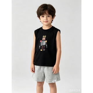MC313 ชุดเด็กผู้ชายแขนกุด ลายหุ่นยนต์ เสื้อกล้าม + กางเกงขาสั้น ใส่สบาย