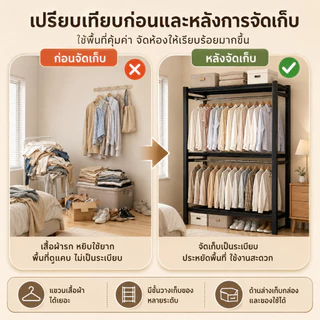 Sweven Home ราวตากผ้า ราวผ้า ลาวตากผ้า ตู้เสื้อผ้า เก็บเสื้อผ้าในห้อง ราวแขวนเสื้ออเนกประสงค์ แข็งแรง ประกอบง่าย